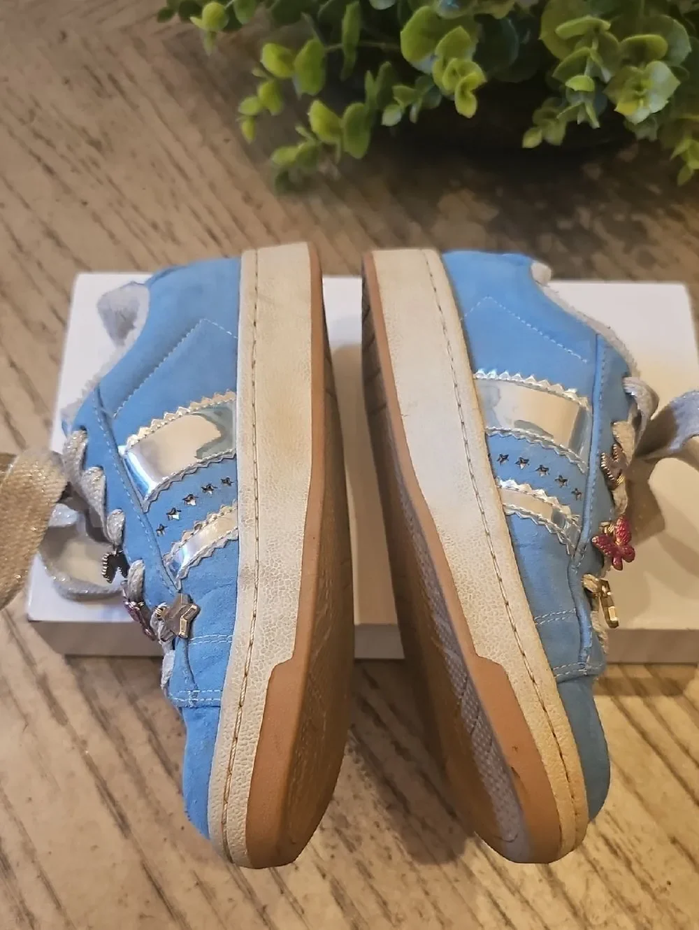 Blue Suede Casual Sneakers with Charm Accents Size 13